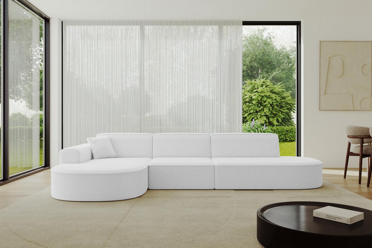 ECKSOFA Ottomane Links MARI-L2 - 328x171x79 cm Weiß Bouclé - Schwarz/Weiß, Holzwerkstoff/Kunststoff (165/321cm) - ALTDECOR