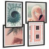 BILDER SET 4er Set - 50x50 cm & 40x60 cm Schwarzer Rahmen - Architektur-Pastellmuster - Schwarz, Kunststoff (50/50cm) - TULUP