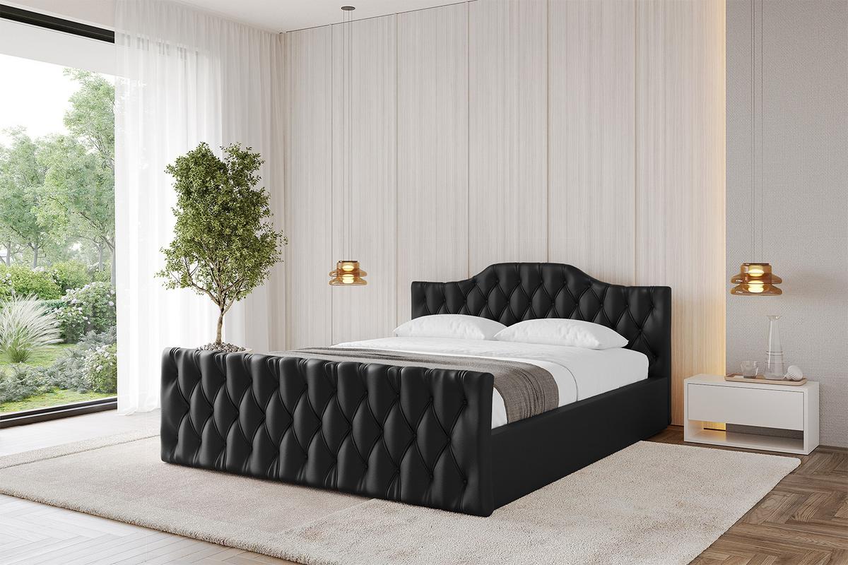 POLSTERBETT mit Bettkasten, Fußteil und Lattenrost, Boxbett mit Matratze H3/H4 - FALIO-Z-V1 120x200 Schwarz Kunstleder - Schwarz Hochglanz, Holzwerkstoff/Textil (120/200cm) - ALTDECOR