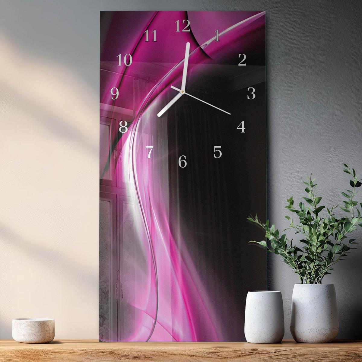 WANDUHR aus Glas 30x60 cm - Abstrakte Linien - Lila, Glas (30/60/0.4cm) - TULUP