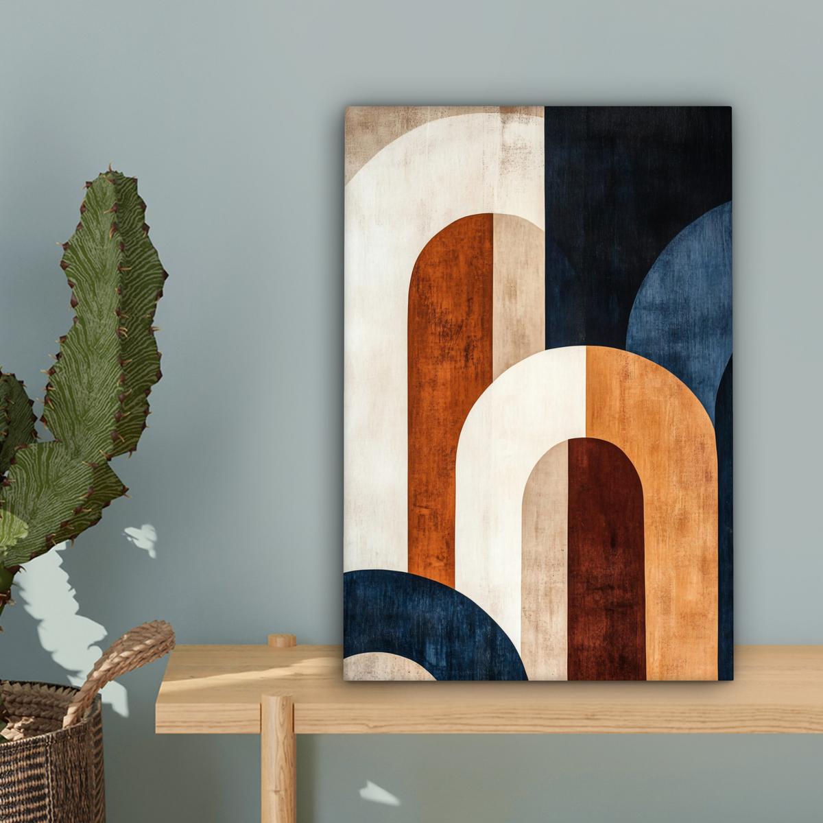 LEINWANDBILD Abstrakt - Formen - Dunkelblau Deko Wohnzimmer 20x30 cm - Cognac, Textil (20/30cm) - MuchoWow