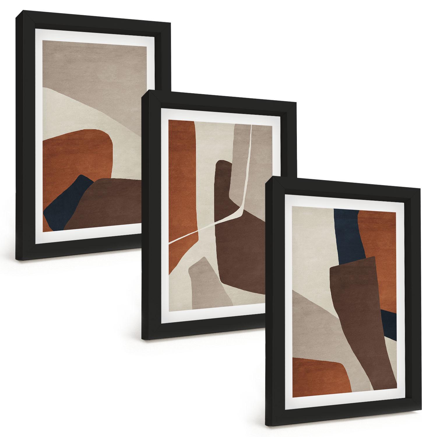 BILDER SET 3er Set - 20x30 cm Schwarzer Rahmen - Abstrakte moderne Strukturen - Schwarz, Kunststoff (20/30cm) - TULUP