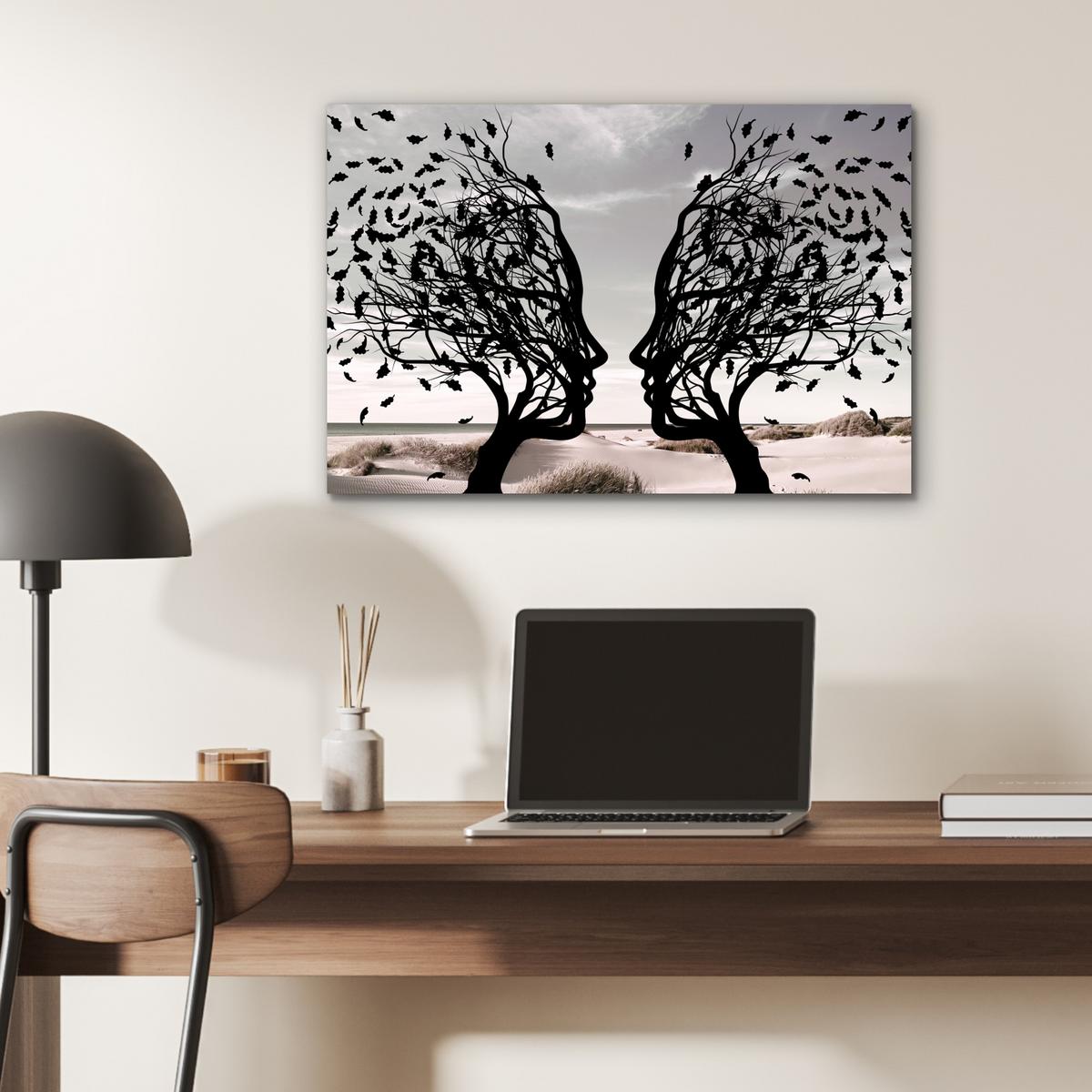 METALLBILD Strand - Meer - Menschen - Baum - Moderne Kunst Wandbild 60x40 cm - Hellgrau, Metall (60/40cm) - MuchoWow