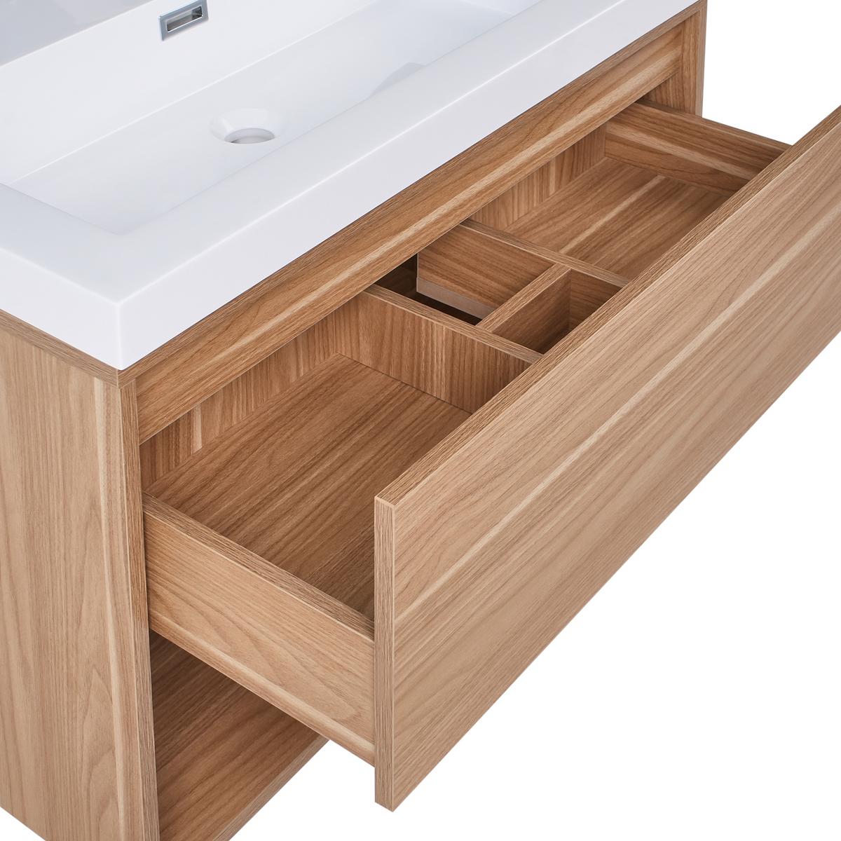 WASCHBECKENUNTERSCHRANK wandmontiertk mit Waschbecken Hellbraun Berbice - Hellbraun, Holzwerkstoff (80/45/92cm) - Beliani