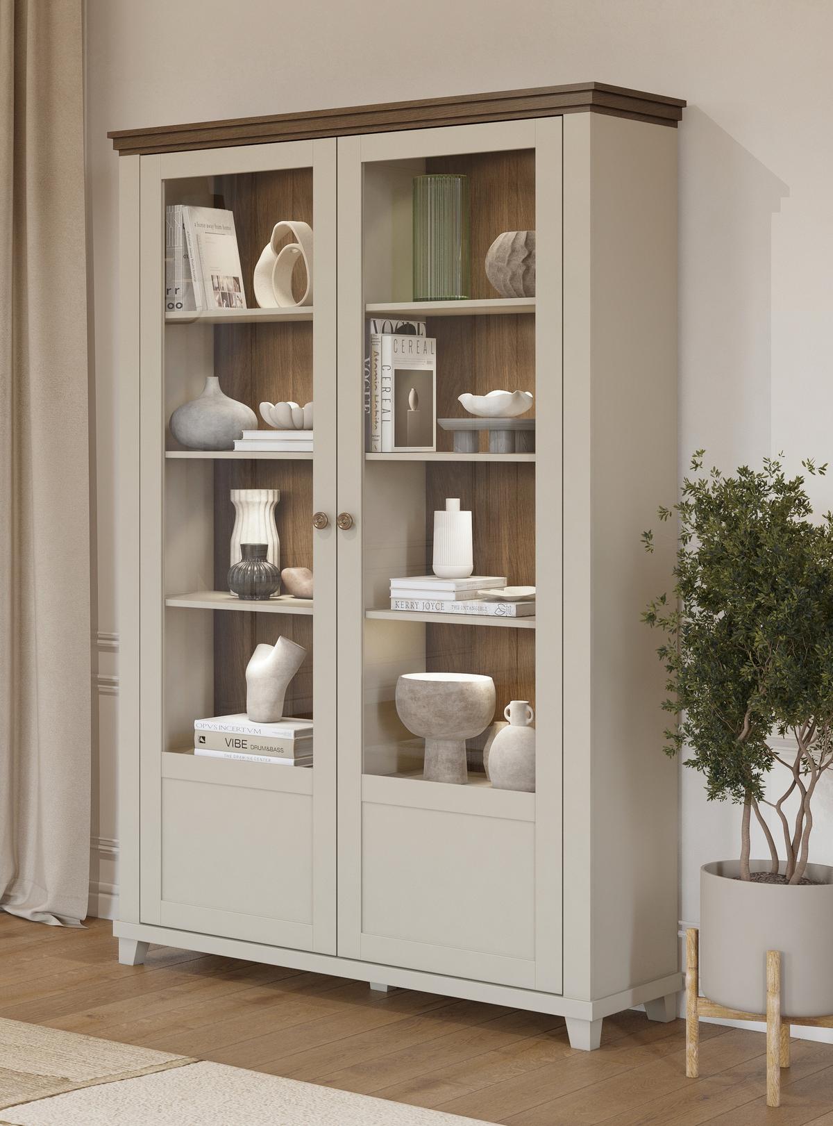 VITRINE EVANDRO 200 / 126 cm in Beige - Beige, Holzwerkstoff (126/200/42cm) - MASSENO