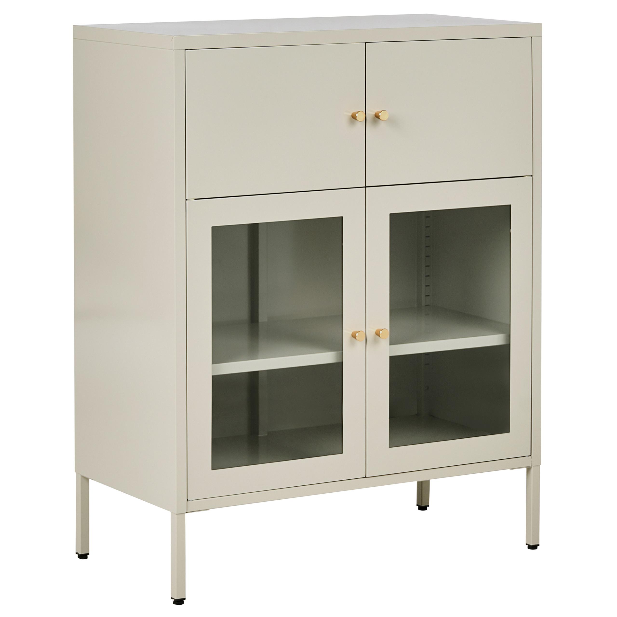 VITRINE mit Glastüren Metall 80 cm Hellbeige Esholt - Beige, Metall (80/102/40cm) - Beliani