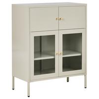 VITRINE mit Glastüren Metall 80 cm Hellbeige Esholt - Beige, Metall (80/102/40cm) - Beliani