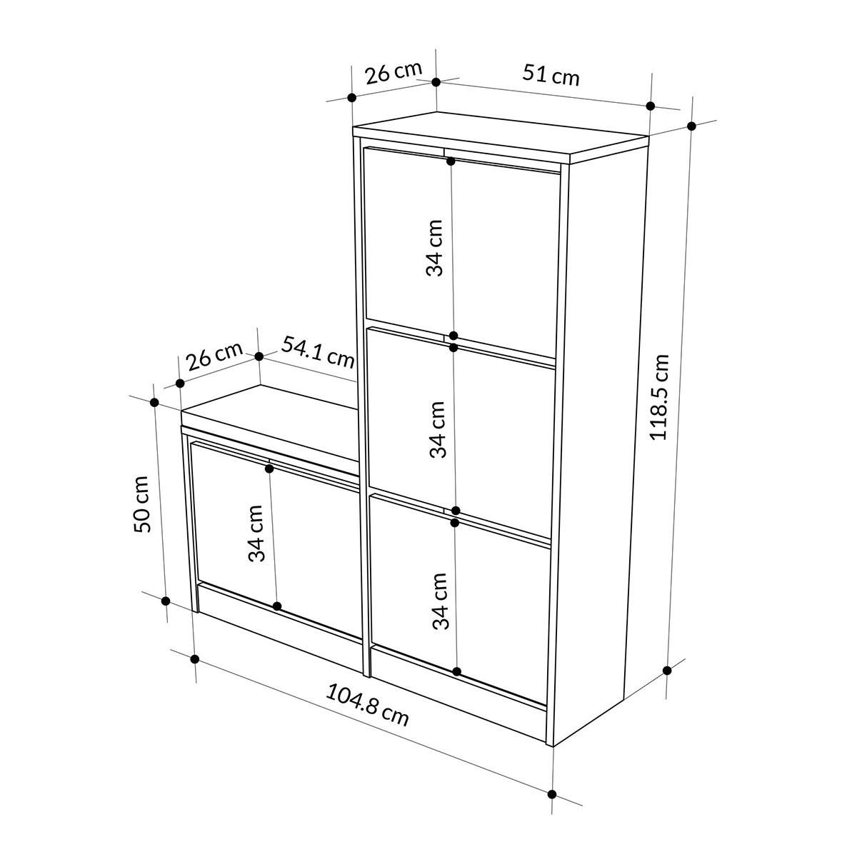 SCHUHSCHRANK 4 Türen L105 cm - Dude - Eichefarben, Holzwerkstoff (105/118.5/26cm) - Calicosy