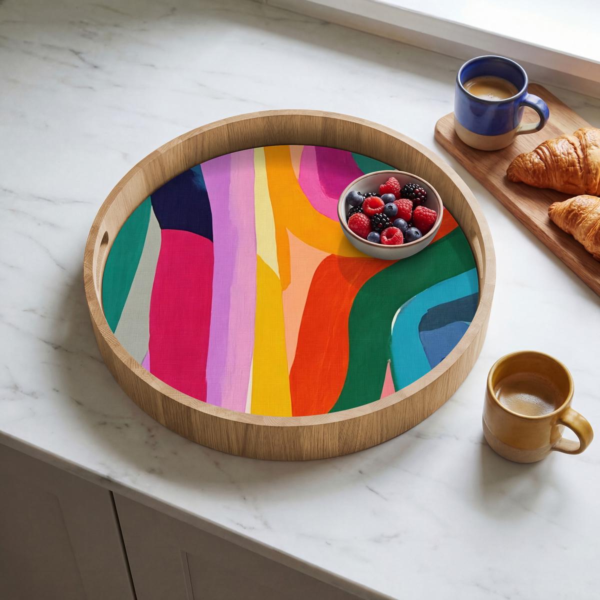 TABLETT Abstrakt - Bunt - Wellen - Linien 40x40 cm - Multicolor, Holz (40/5/5cm) - OnlyWow