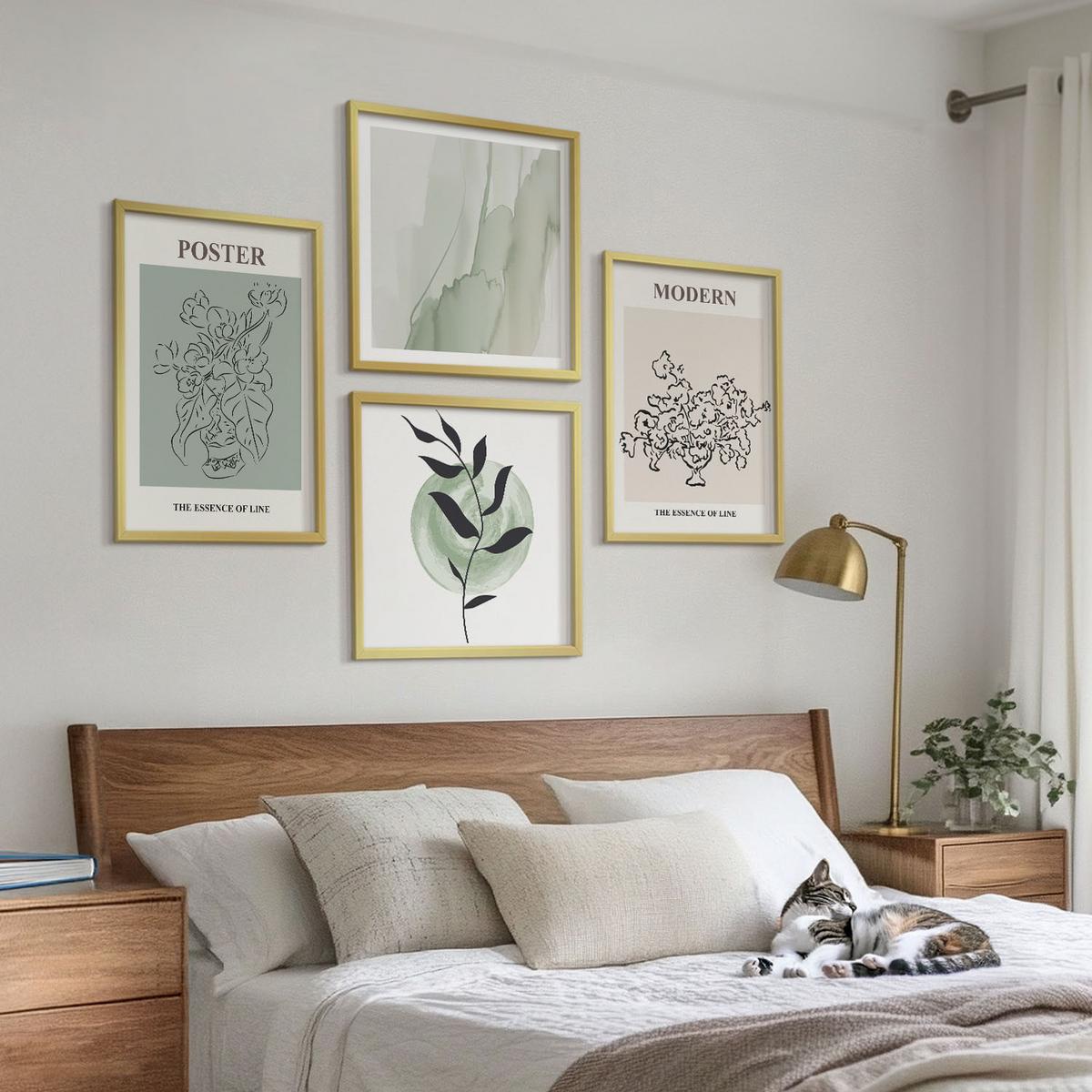 BILDER SET 4er Set - 50x50 cm & 40x60 cm Goldrahmen - Blumen in einer modernen Vase - Goldfarben, Kunststoff (50/50cm) - TULUP