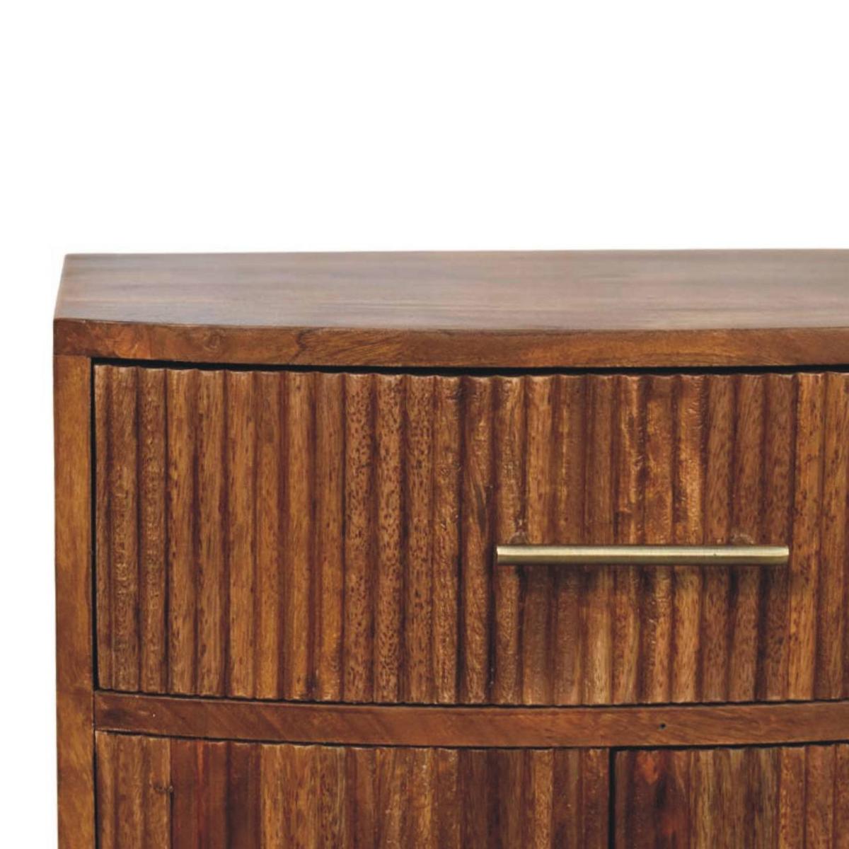 NACHTKASTEN Massivholz Geschwungen Geriffelt, 1 Schublade und 2 Regale mit Türen, Dunkelbraun - Hellbraun/Messingfarben, Holz/Metall (50/60/40cm) - Artisan Furniture