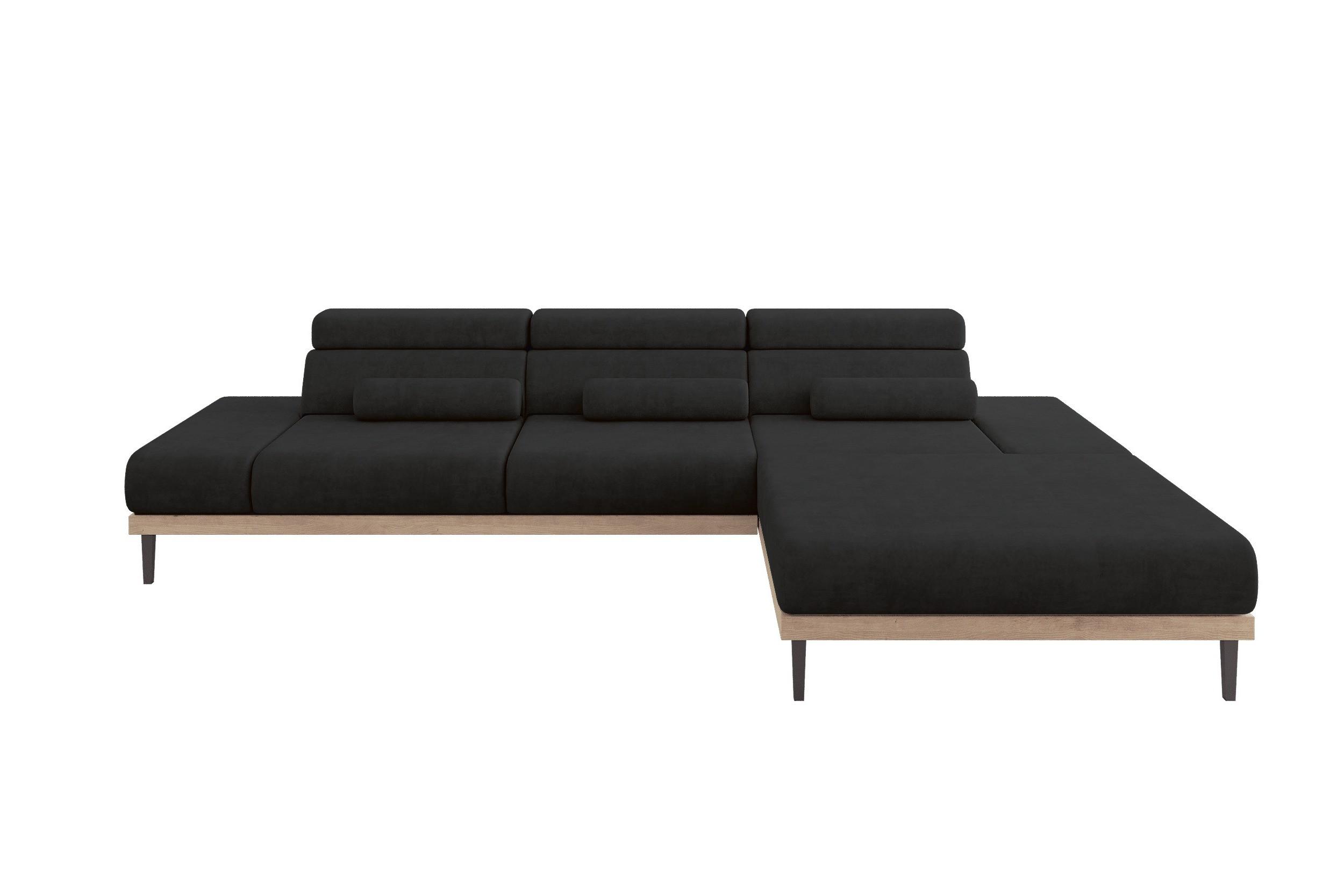 ELEKTRISCHES ECKSOFA Rechts MONA 316x205x85 Schwarz Velours - Schwarz/Graphitfarben, Holzwerkstoff/Textil (316/205cm) - ALTDECOR