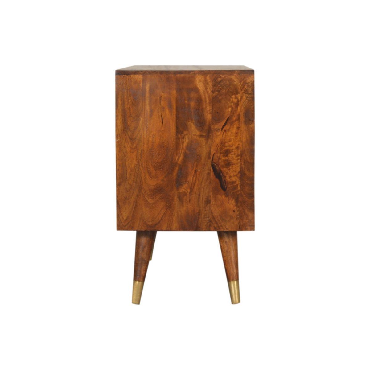 SIDEBOARD Kastanien-Finish, 3 Schubladen, 1 großes Regal, Braun und Gold - Braun, Mangoholz/Holz (35/60/85cm) - Artisan Furniture