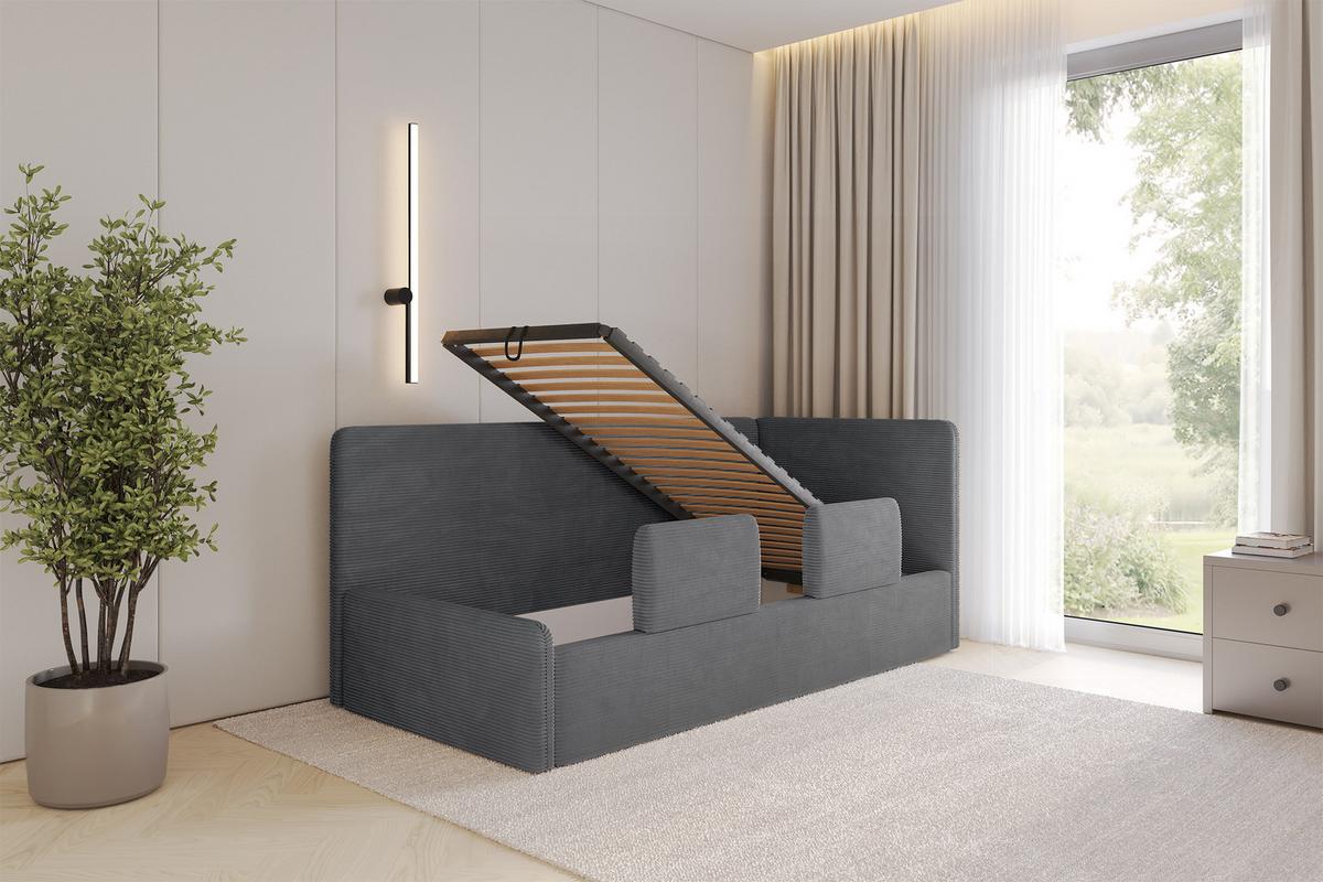 EINZELLBETT Jugendbett mit Bettkasten und Matratze H3/H4, Links - NORY 100x200 Dunkelgrau - Graphitfarben, Holzwerkstoff/Textil (100/200cm) - ALTDECOR