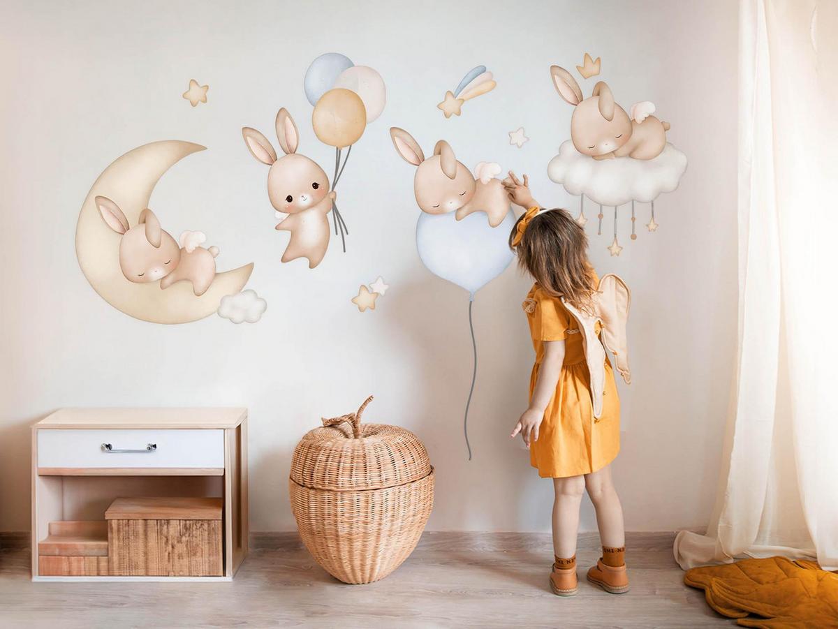 WANDAUFKLEBER 100x88cm - Hasenland - Multicolor, Kunststoff (100/88/0.1cm) - Wallfluent