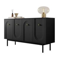 SIDEBOARDS LIBERTY 4D auf Holzbeinen schwarz - Schwarz, Holzwerkstoff (154/82/39cm) - Lookway