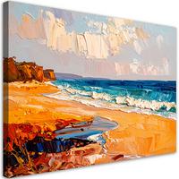 LEINWANDBILD Strand Meer Landschaft wie gemalt 100x70cm - Orange, Textil (100/70cm) - Feeby
