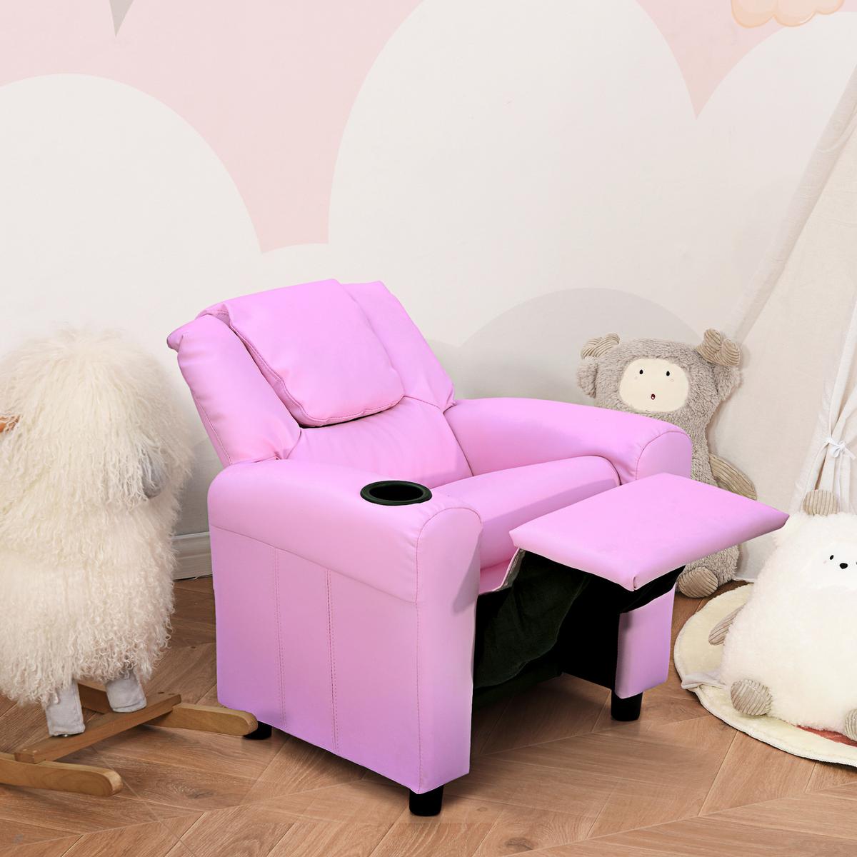 KINDERSESSEL Minisessel Kindersofa für 3-6 Jahre alt Liegefunktion Rosa - Rosa, Kunststoff (56/69/62cm) - HOMCOM