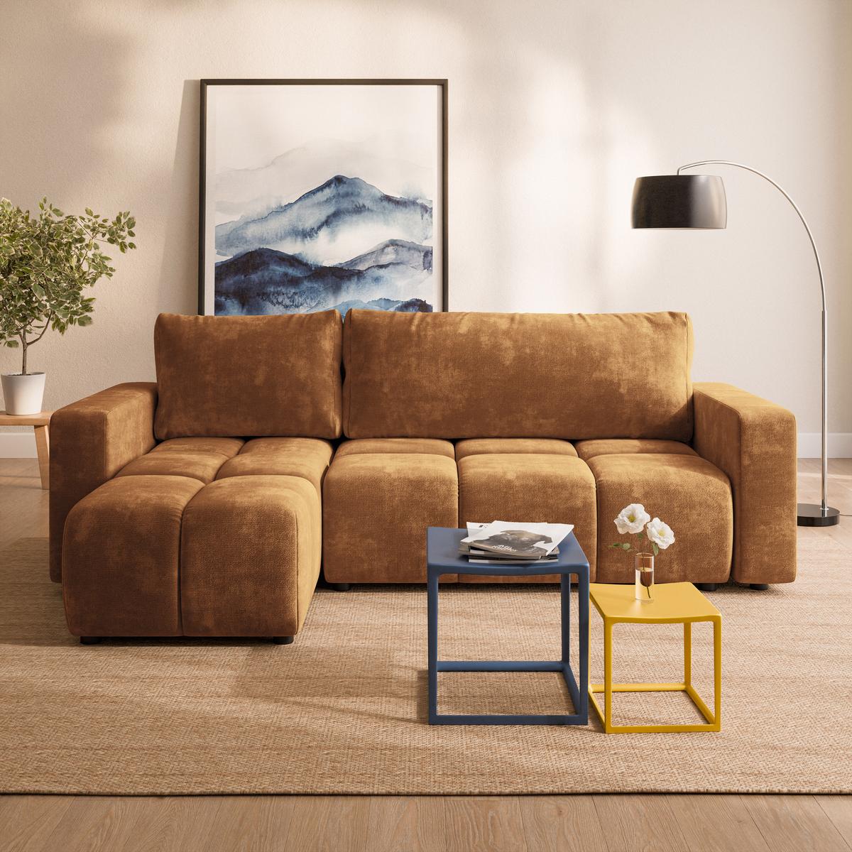 ECKSOFA RAMIL Hellbraun Chenille mit Schlaffunktion - Hellbraun, Holz (240/149cm) - MASSENO