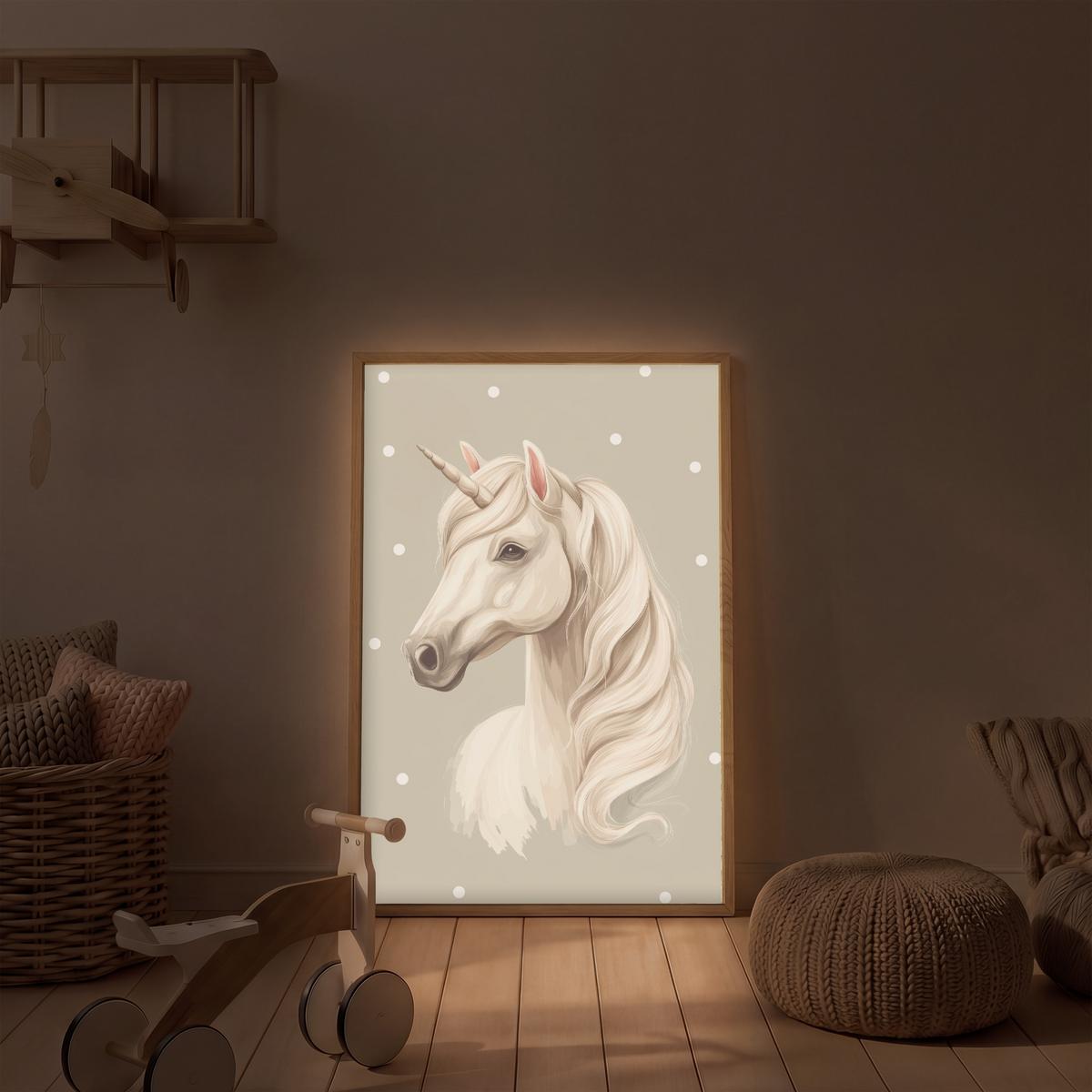 WANDLEUCHTE MIT AKKU Einhorn - Weiß - Punkte 70x100 cm - Taupe, Holzwerkstoff (70/100/8cm) - OnlyWow