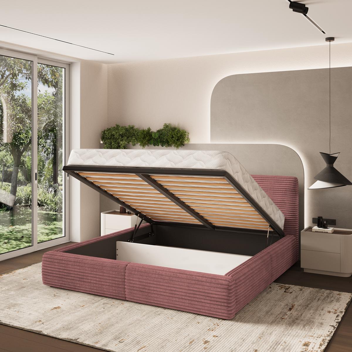 POLSTERBETT FELURO 140x200 cm mit Bettkästen - Rosa - Rosa, Holz (140/200cm) - MASSENO