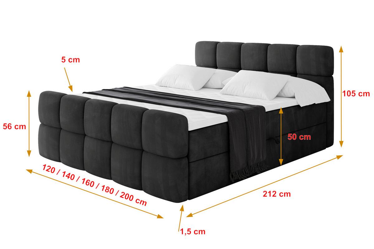 BOXBETT mit Matratze H3 - FAMA-Z - 120x200 cm Schwarz Casablanca - Schwarz, Holzwerkstoff - ALTDECOR