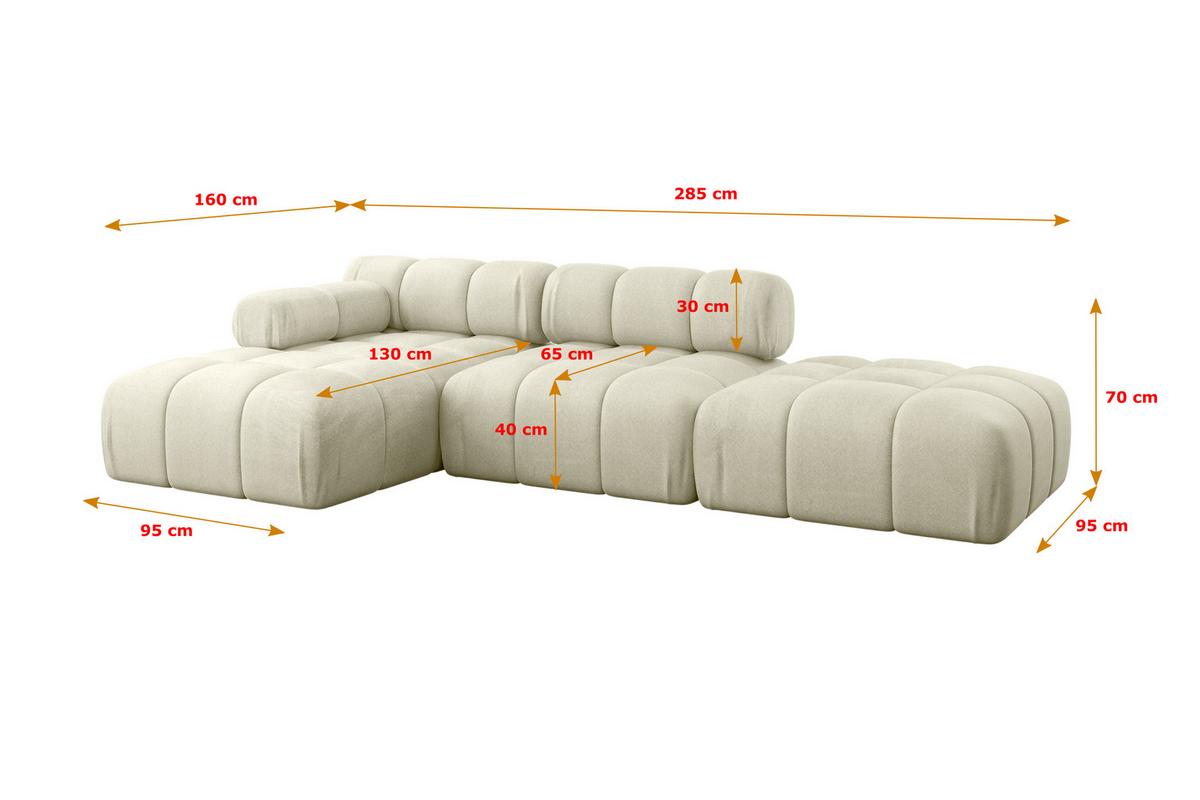 ECKSOFA modulares Sofa Lizur-L1 - 285x160x70 cm Beige Velours - Beige, Holzwerkstoff/Textil (285/160cm) - ALTDECOR