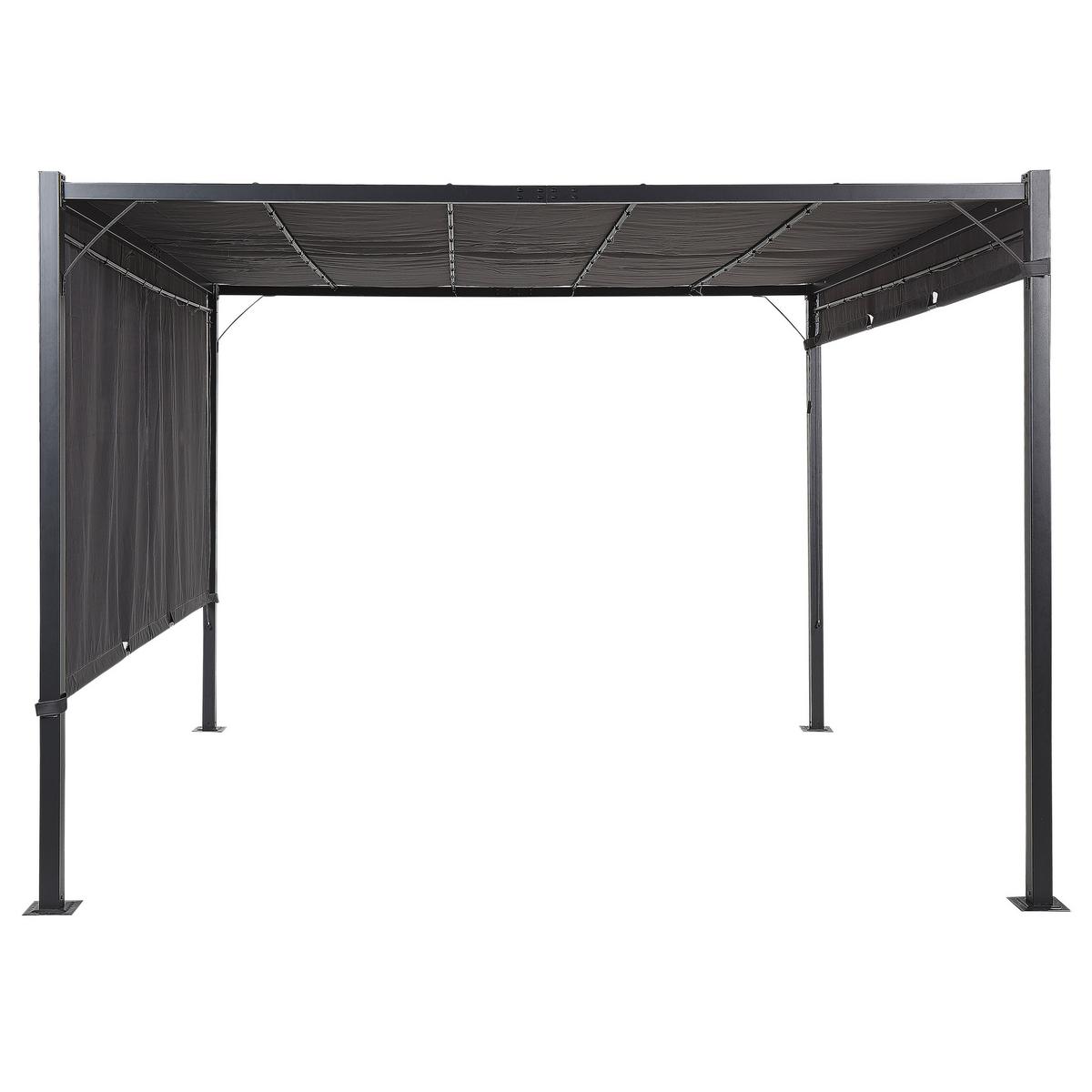 PERGOLA mit LED-Beleuchtung Stahl dunkelgrau 310/310 cm Parga - Schwarz/Grau, Metall (310/215/310cm) - Beliani