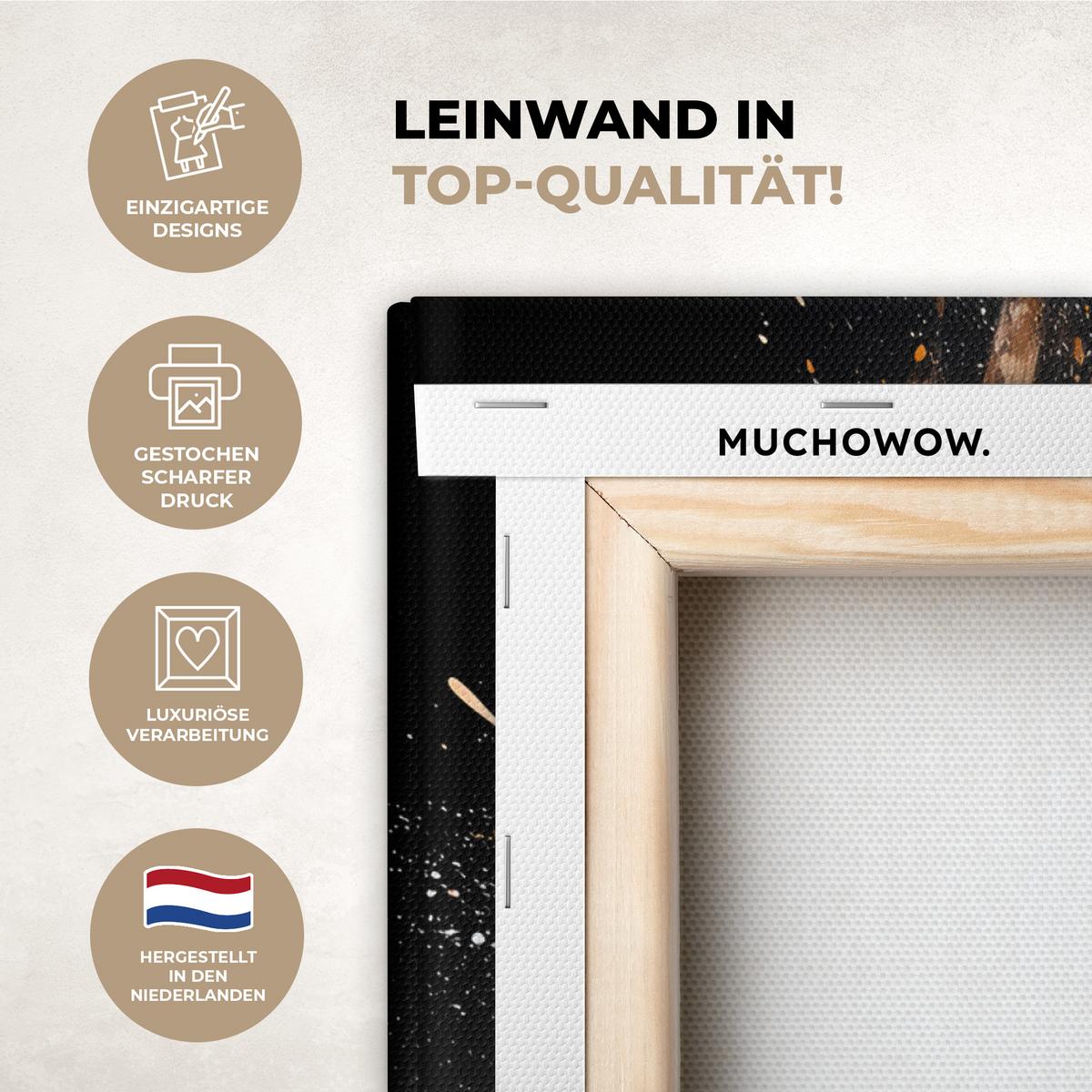 LEINWANDBILD Blumen - Gold - Graffiti - Schwarz - Abstrakt Wandbild Wohnzimmer 60x80 cm - Cappuccino, Textil (60/80cm) - MuchoWow