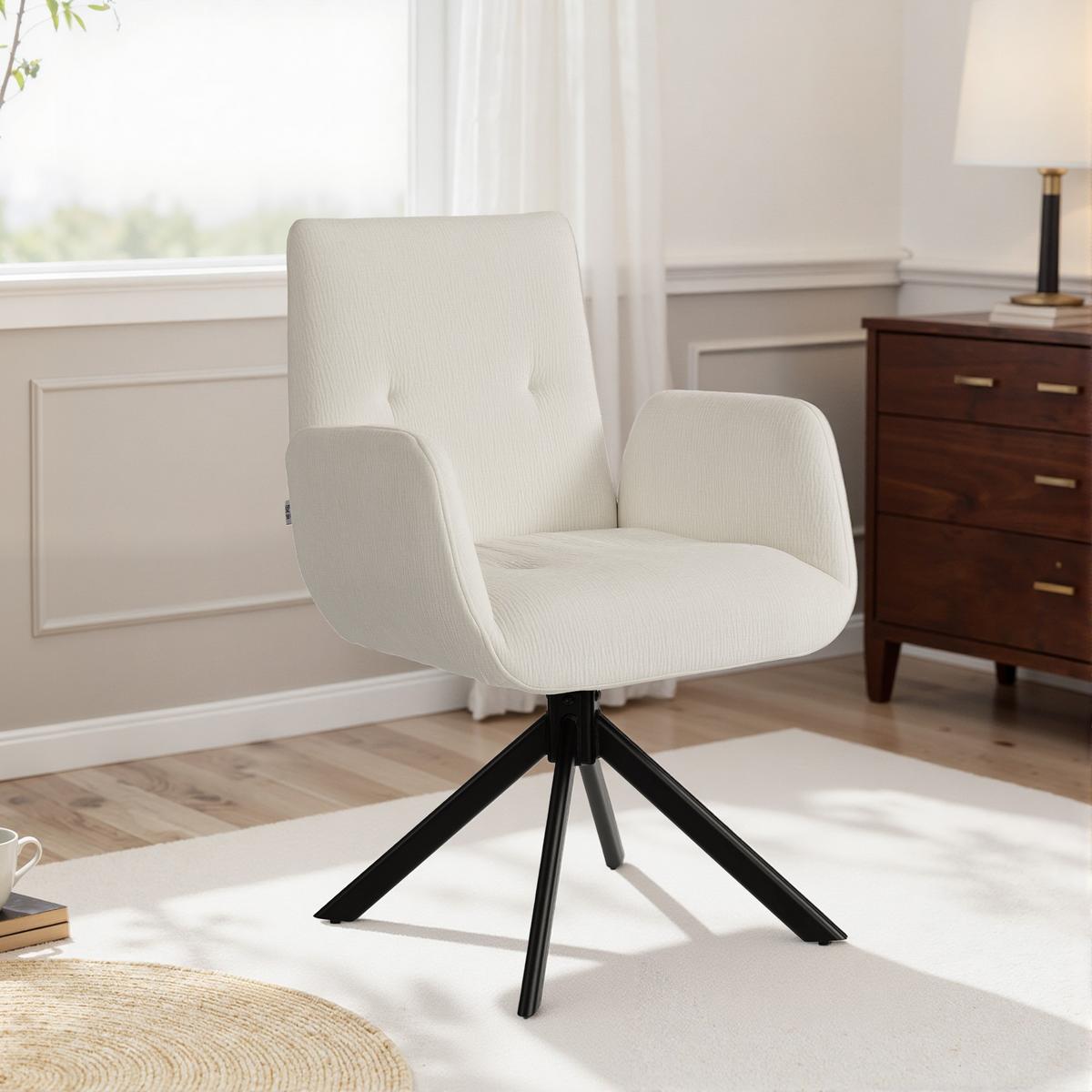 SESSEL Drehbar Loungesessel mit Armlehne Wolle-Leinenoptik Cremeweiß - Creme/Schwarz, Textil/Metall (61/88/60cm) - HOMCOM