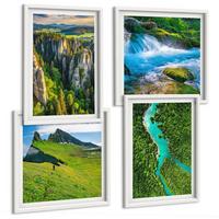 BILDER SET 4er Set - 50x50 cm & 40x60 cm Weißer Rahmen - Grüne Berge, Flussfelsen - Weiß, Kunststoff (50/50cm) - TULUP