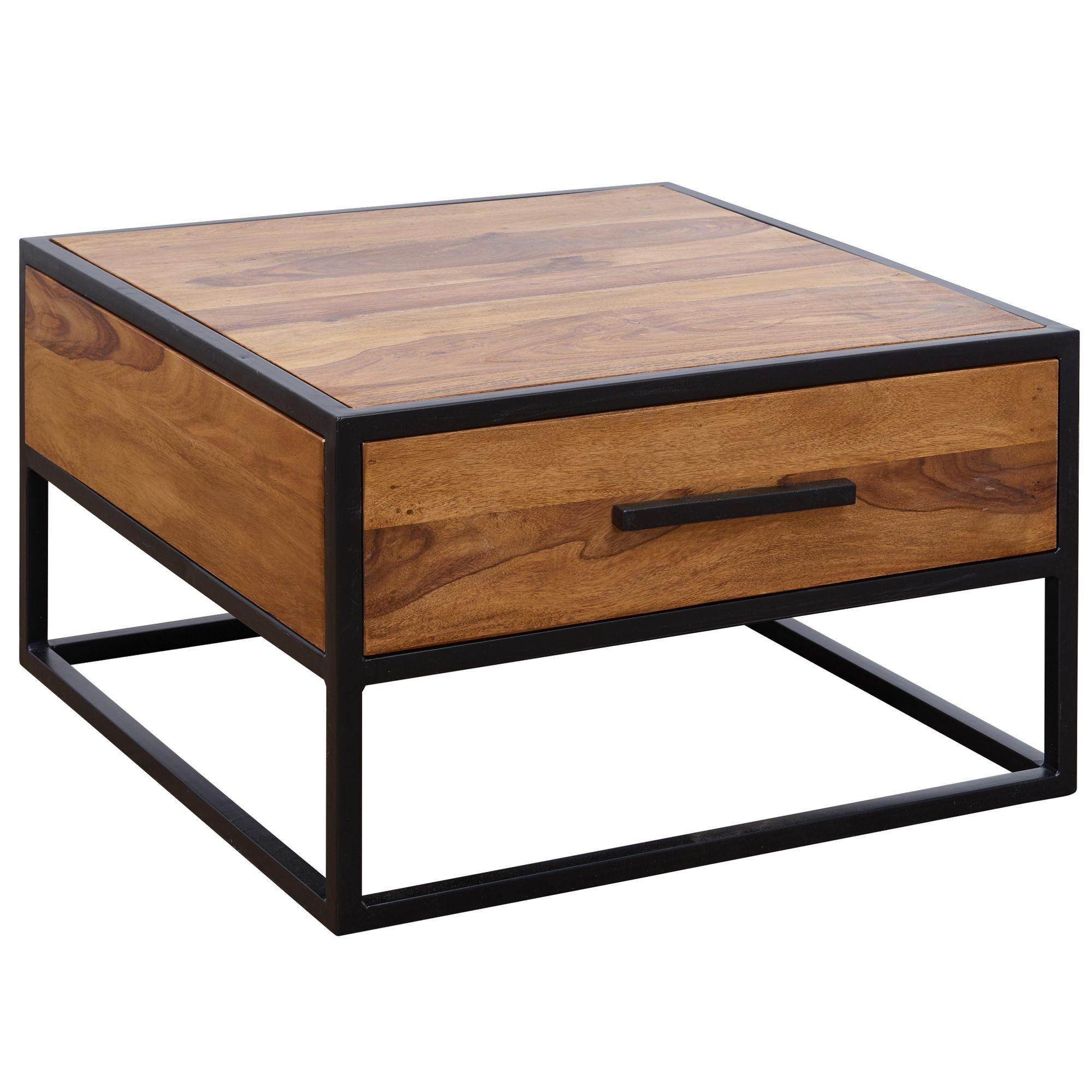 COUCHTISCH Industriestil, Metall und Holz, mit Schublade, 50 kg Tragkraft - Schwarz/Braun, Holz/Metall (65/65/38cm) - KADIMA DESIGN