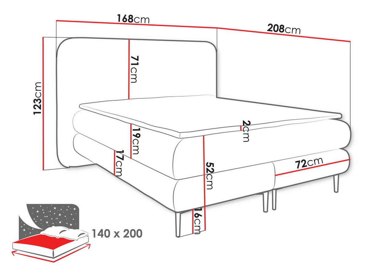 BOXBETT Amaretto - H3 - Dunkelgrau/Goldfarben, Holz/Textil (140/200cm) - MIRJAN24