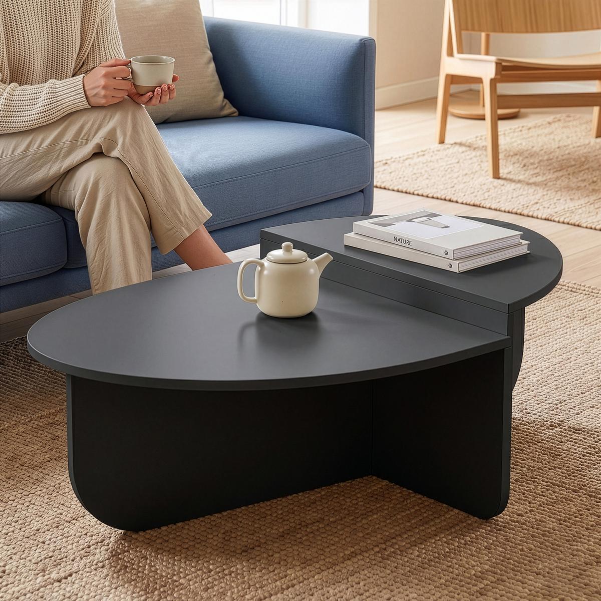 COUCHTISCH Tondesdaslo 90/90/35 cm - Dunkelgrau, Holzwerkstoff (90/90/35cm) - [en.casa]