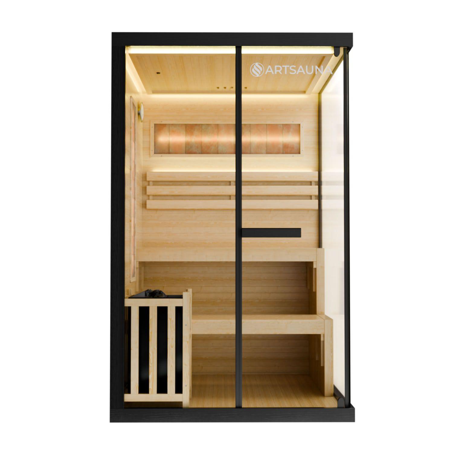 SAUNA Vantaa 120 x 120 cm mit 3,5 kW Saunaofen - Schwarz, Holz (120/200/120cm) - Artsauna