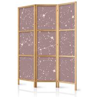 PARAVENT Japanischer 3-tlg 135x172 cm Sterne - Violett, Holz/Textil (135/172/3cm) - Muralo