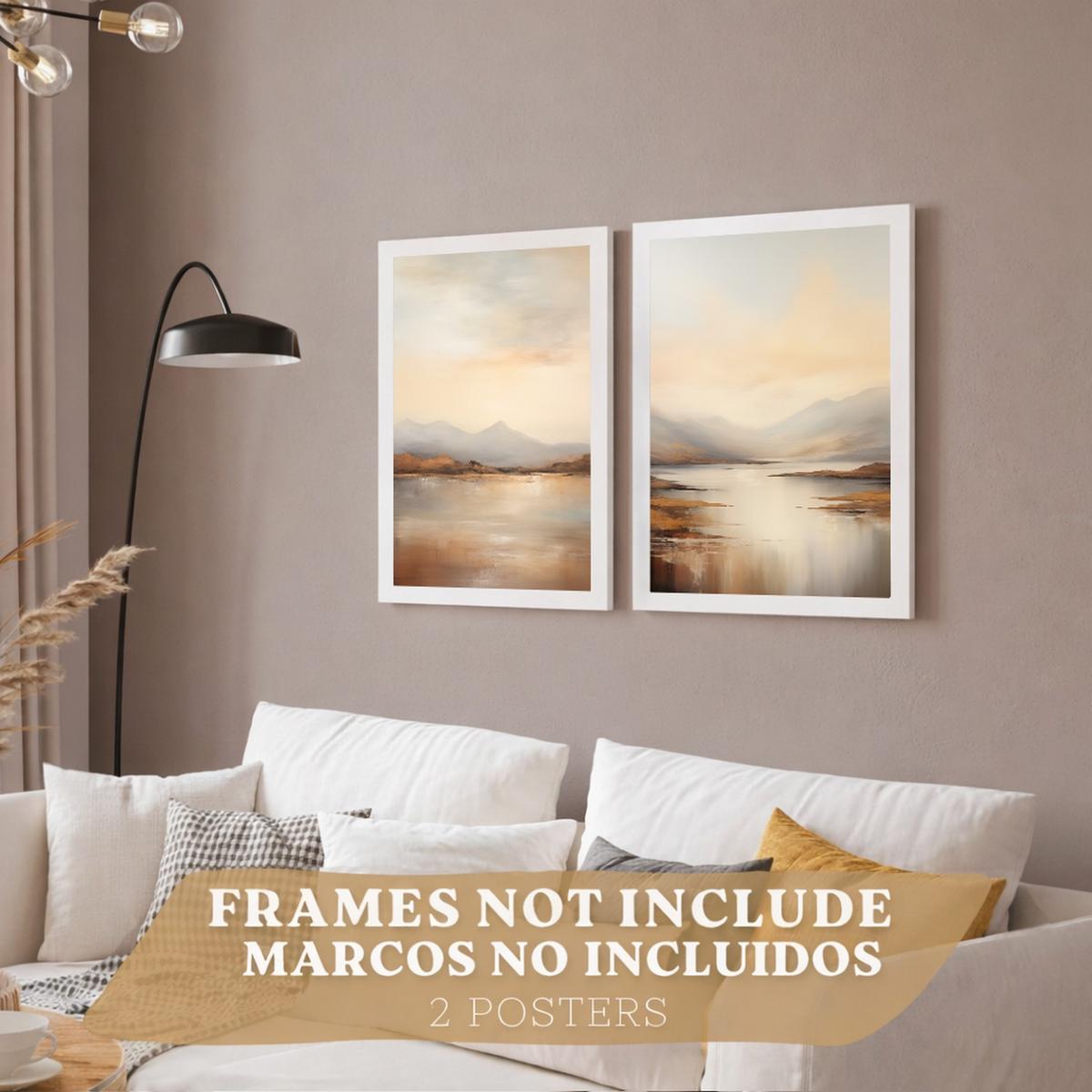 POSTER 2er-Set Wandbilder Sonnenaufgang modern Wohnzimmer Deko, Schlafzimmer, Küche, Badezimmer Rahmenlos A3 - Klar, Papier (29.7/1/42cm) - Nacnic