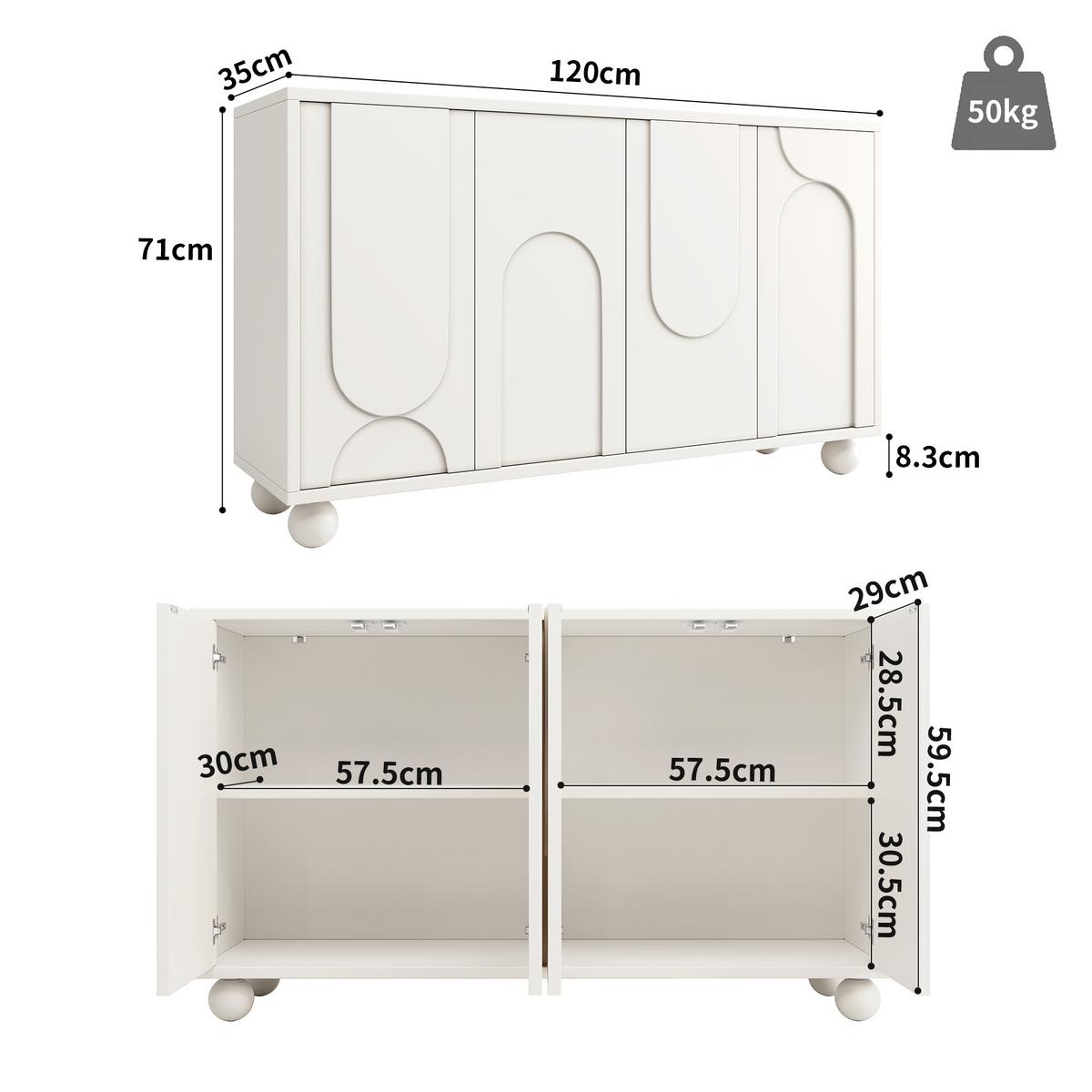 SIDEBOARD 120 cm Weiß mit 2 Türen & verstellbarem Regal im modernen Design - Weiß, Holzwerkstoff (120/71/35cm) - Urban Meuble