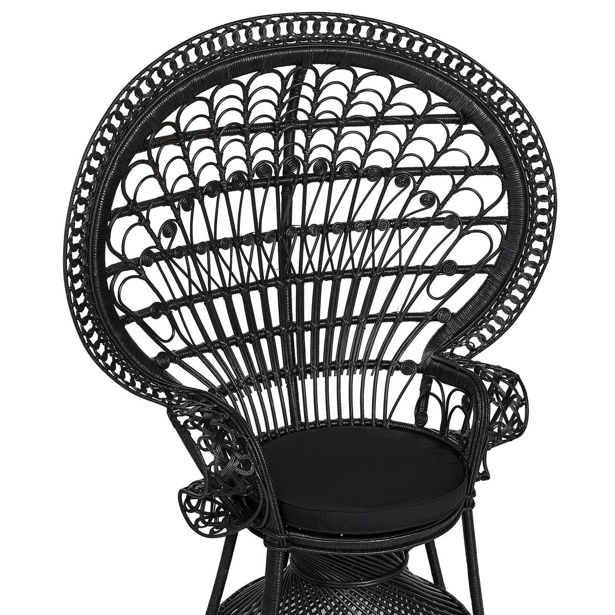 PFAUENSESSEL Rattan/Baumwolle schwarz Emmanuelle - Schwarz, Naturmaterialien/Textil (120/150/50cm) - Beliani
