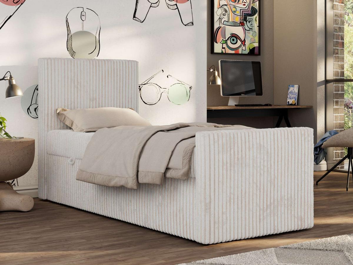 JUGENDBETT TILIO DUO 90/200 - Beige Cord - H4 - Links Seite - Beige, Textil (90/200cm) - MKS