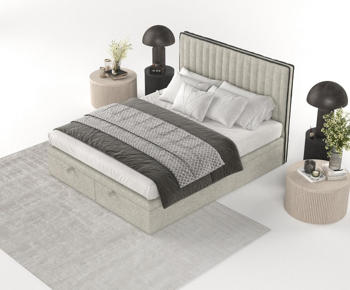 POLSTERBETT Keva mit Stauraum 180/200 cm Beige im Alta Stoff - Beige/Schwarz, Holz/Holzwerkstoff (180/200cm) - AltaBeds