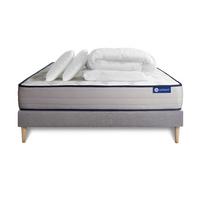 BETT Actimemo form Memory-Schaum 160 x 200 cm h3 - Kit Bettgestell Grau - Mit Kissen und Bettdecke - Beige/Grau, Karton/Holz (160/200cm) - ACTISOM