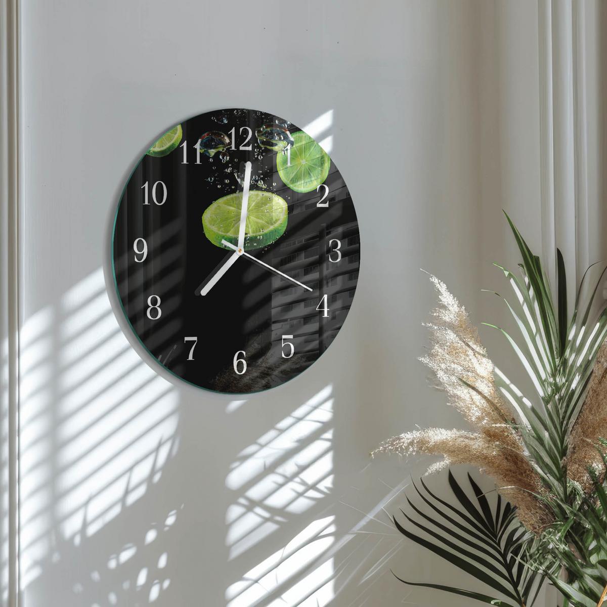 WANDUHR aus Glas Ø30 cm - Limes - Grün, Glas (30/30/0.4cm) - TULUP