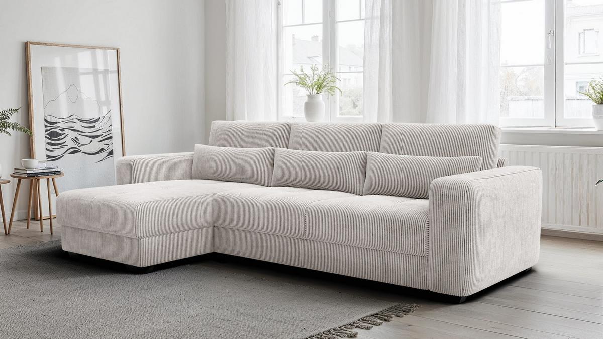 ECKSOFA OLI 4-Sitzer links, perlweiß - Weiß, Holz/Textil (295/172cm) - Wozimo