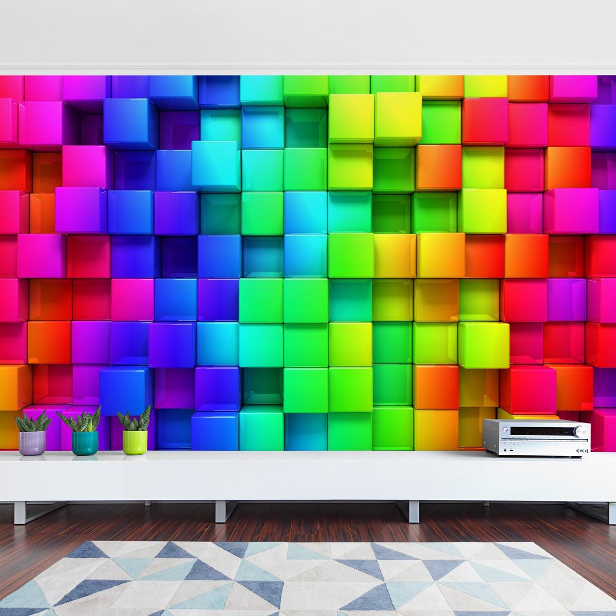 FOTOTAPETE 3D Würfel 384/255 cm - Multicolor, Papier (384/255cm) - Bilderwelten