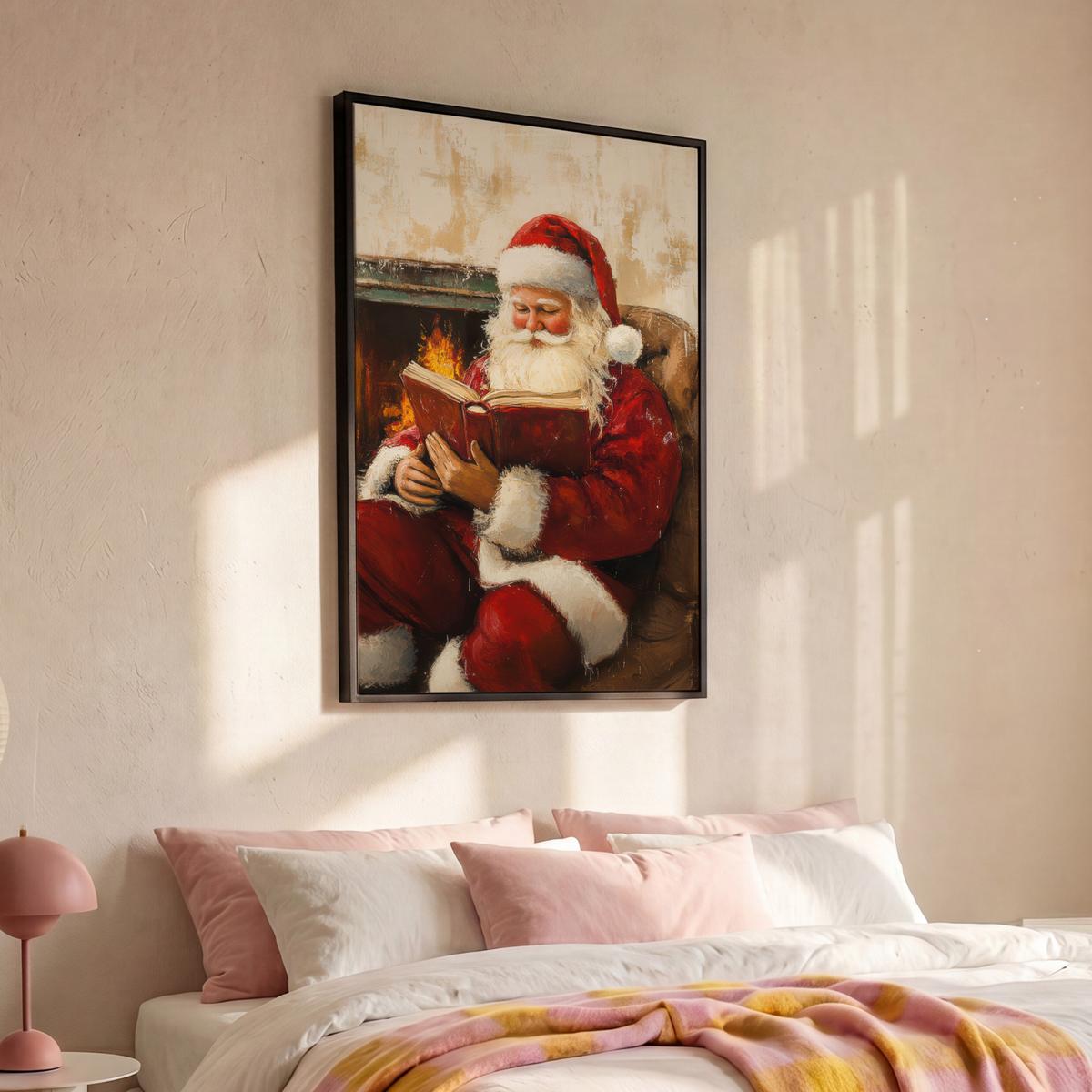 LEINWAND Bilder mit Rahmen - Weihnachten - Weihnachtsmann - Winter - Open Fireside - 100x150 - Dunkelrot, Textil (100/150cm) - MuchoWow