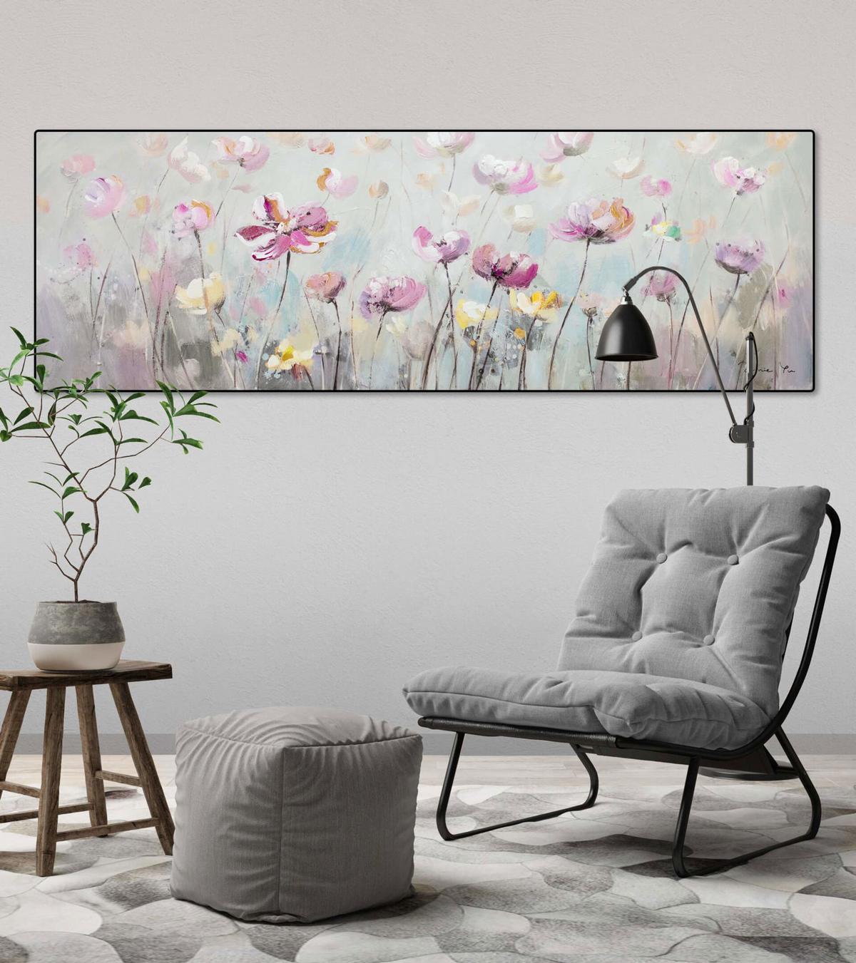 ACRYLBILD HANDGEMALT 150/50 cm - Pink, Holz/Textil (150/50cm) - KUNSTLOFT