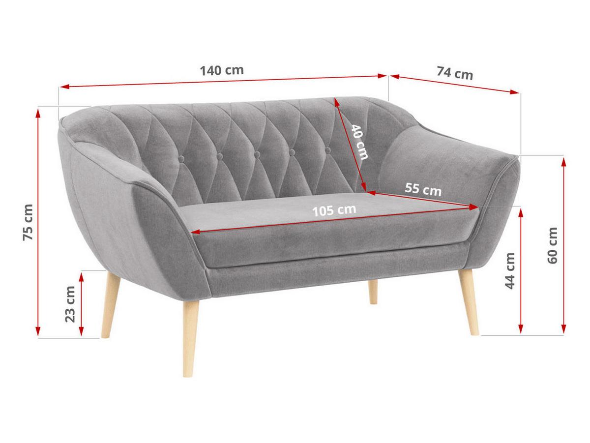 SOFA Pirs 2 Sitzer Velvet Hellgrau - Hellgrau/Braun, Holz/Textil (140/75/74cm) - MKS
