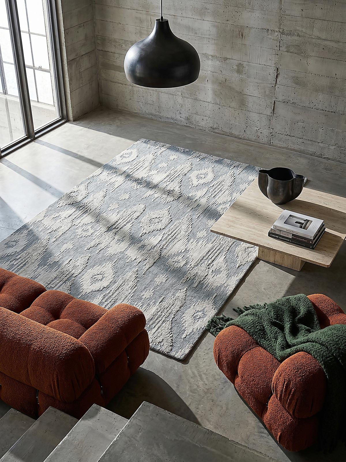 WOLLTEPPICH SOAR, im Ethno-Stil, Blau, 200 x 290 cm - Blau, Textil (290/200cm) - KADIMA DESIGN
