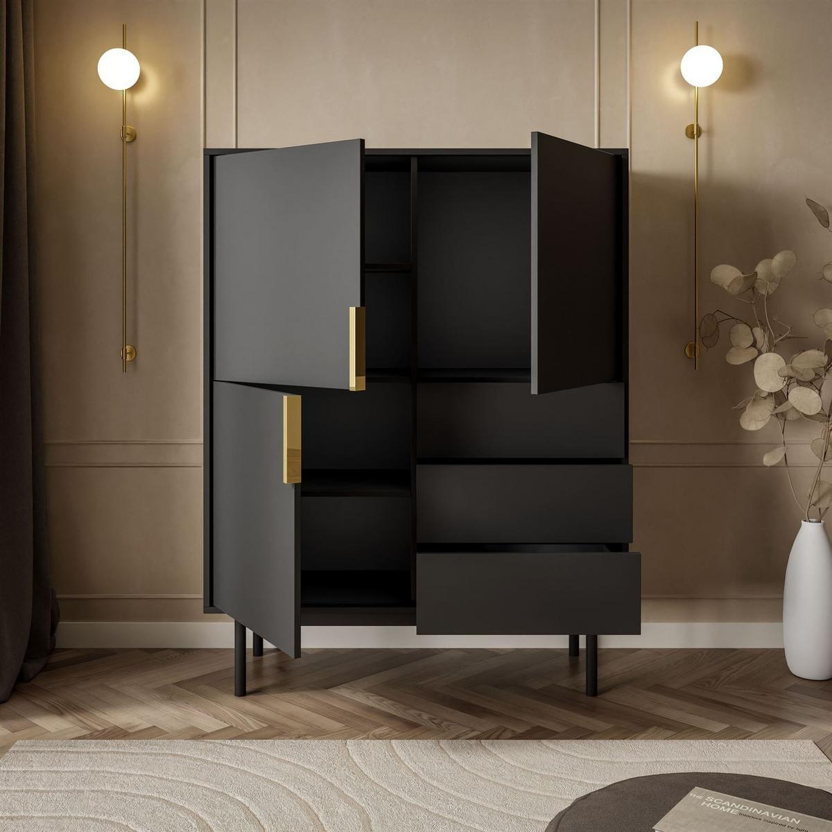 CHEST of drawers MIRACLE 3D3S mit Schubladen dreitrürig Schwarz - Schwarz, Holzwerkstoff (104/134/39cm) - Lookway